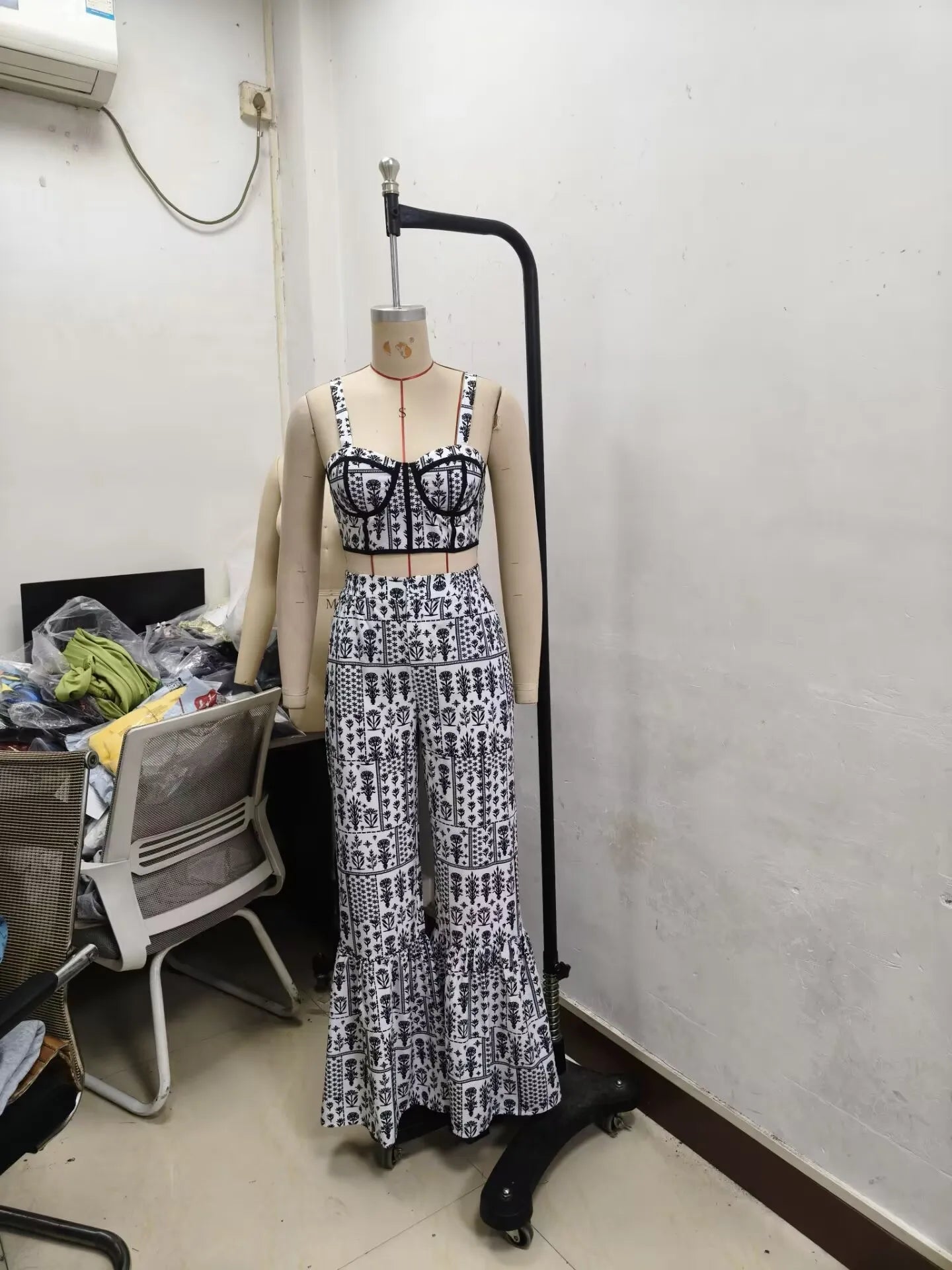 CM.YAYA Women's Set Print Strapless Bra Top and Flare Pants Suits 2025 Summer Street Party Two 2 Piece Sets Outfits Tracksuit