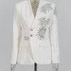 CHICEVER Solid Spliced Beading Slimming Blazer for Women Notched Collar Long Sleeve Patchwork Button Formal Coat Female Fashion