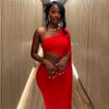 DSMTRC Solid Trend Incline Shoulder Lengthen Single Sleeve Hollow High Street Women Maxi Dress Sexy Elegant Vestidos Attirewear