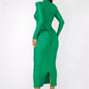 Mozision Hollow Out Long Sleeve Sexy Maxi Dress For Women Gown Autumn Winter New Metal Buckle Ruched Slit Long Dress Elegant
