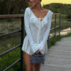 Ruffled Lace-Up White Mini Dress Women's V-Neck Patchwork Long Sleeve Sexy Slim Dress Bandage Elegant Female Summer Dress