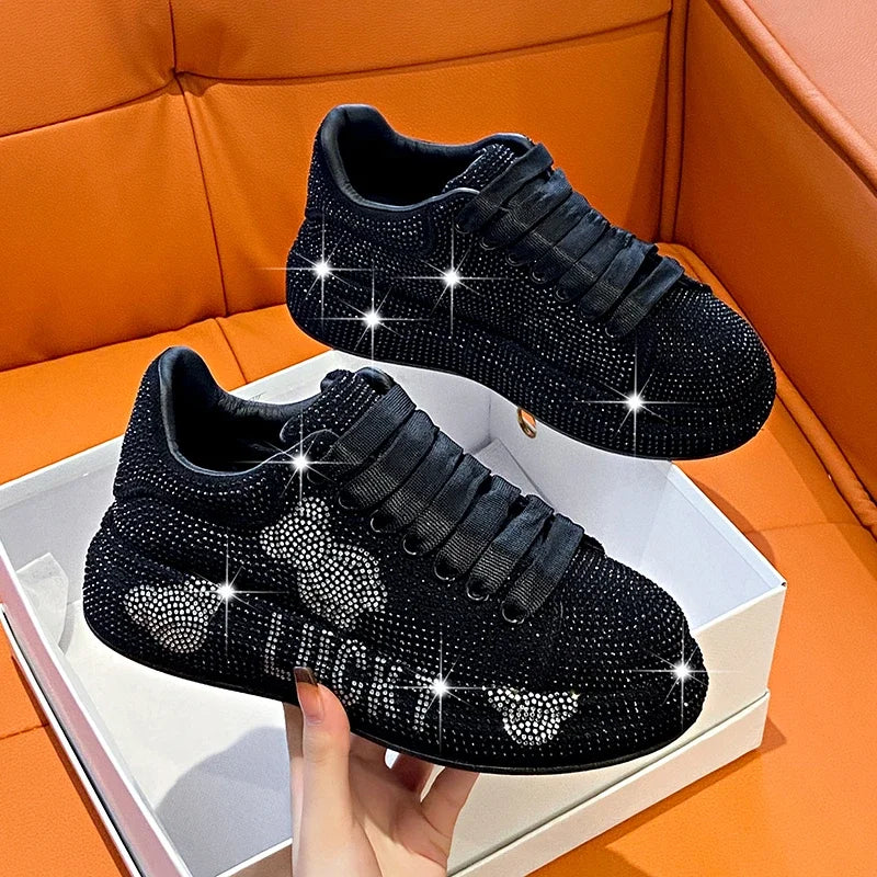 2024 Autumn New Luxury Women's Sports Shoes Cartoon Water Diamond Women's Shoes Luxury Fashion Flat Casual Shoes zapatos mujer