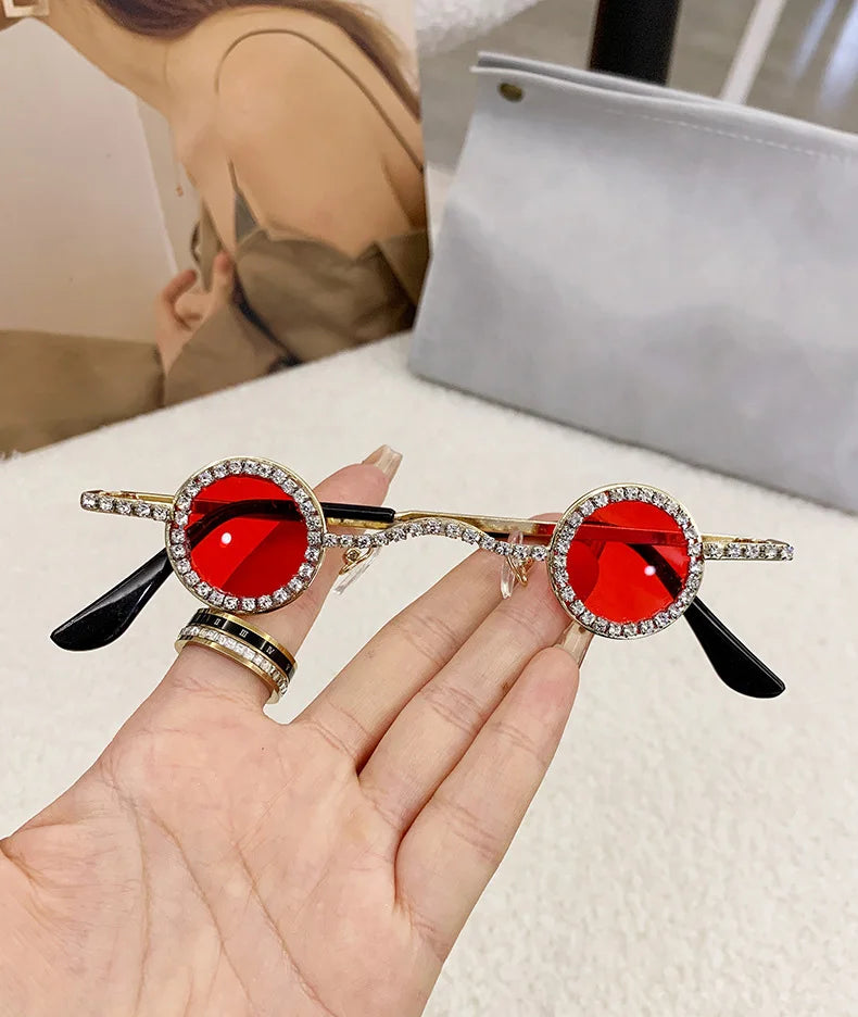 Fashion Diamond Round Sunglasses Women Luxury Rhinestone Shades UV400 Sun Glasses Female Punk Brand Designe Eyewear Men Eyeglass