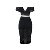 S10632 Sexy Slimming Mesh Splice Bum Covering Visibility Elastic Off-Shoulder 2-Piece Set European And American Style