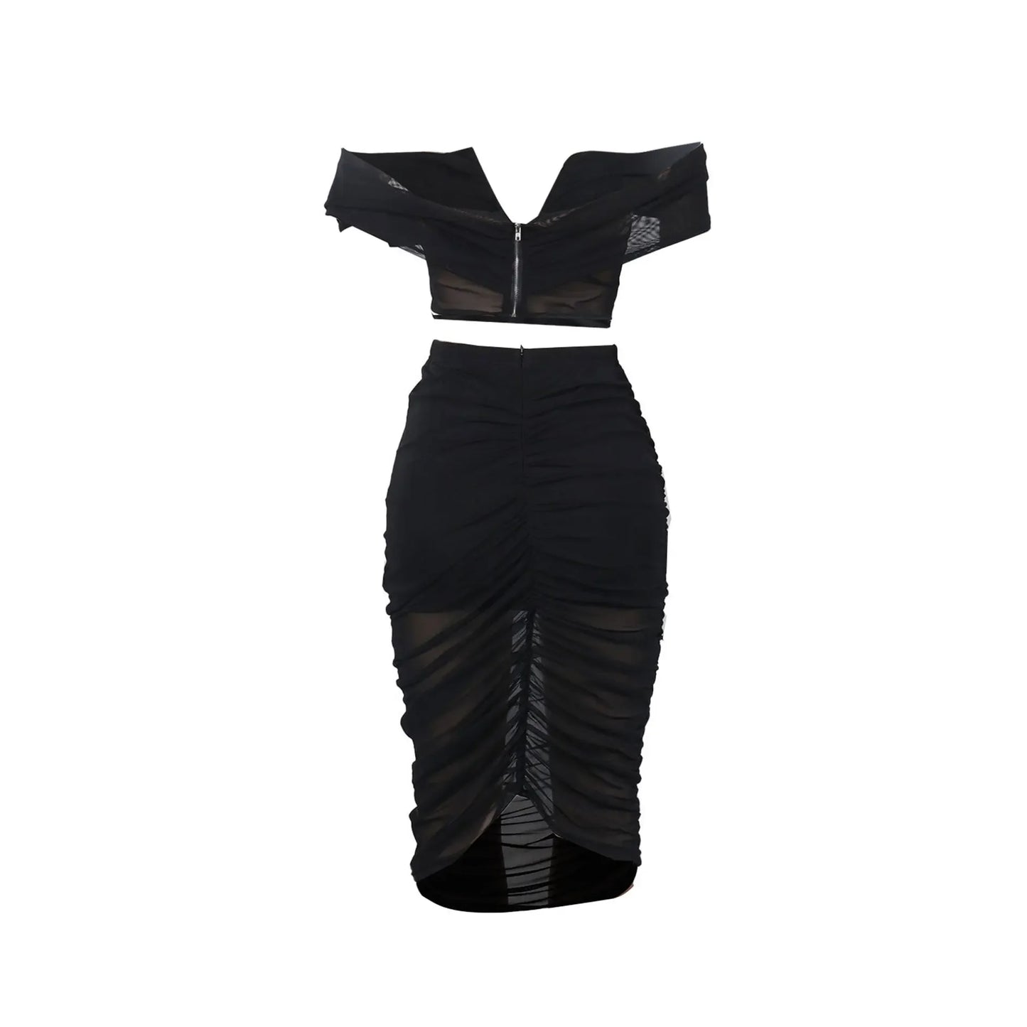 S10632 Sexy Slimming Mesh Splice Bum Covering Visibility Elastic Off-Shoulder 2-Piece Set European And American Style