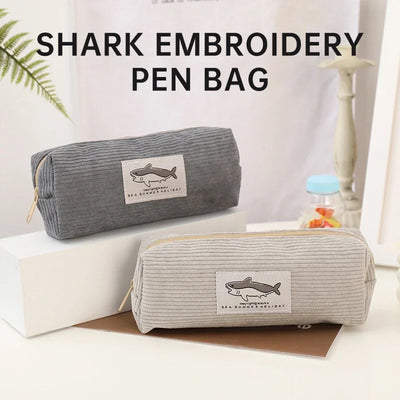 Cute Shark Pencil Case Embroidery Pen Bag Back to School Supplies Stationery Items for Girls Kids Desk Cute Accessories Gift