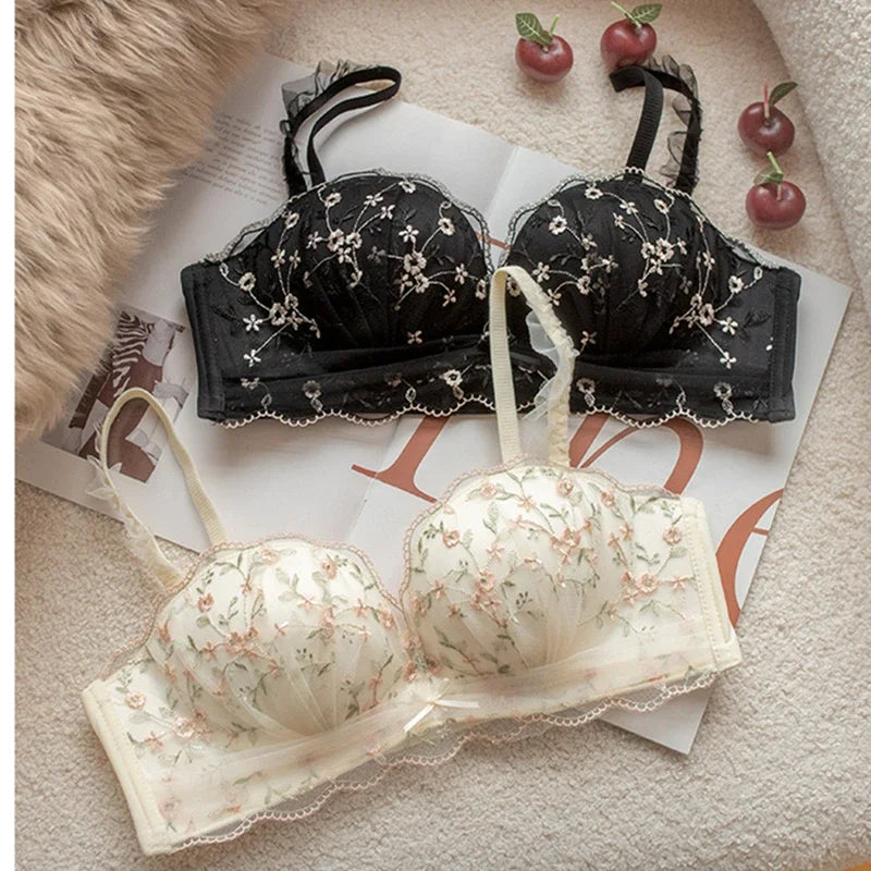 Small Breasts Gathered Women's Underwear Flat Chest Collection Side Breast Anti-sagging No Steel Ring Embossed Women's Bra