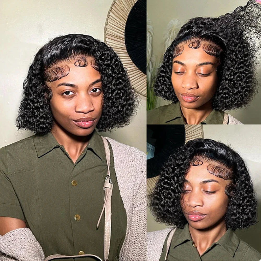 13X4 Brazilian Kinky Curly BoB Lace Frontal Wigs For Women Glueless 180 Density Preplucked 100% Human Hair Wig Deep Curls Wig