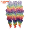 FASHION IDOL 24 Inch Synthetic Hair Water Wave Braiding Hair Extensions Ombre Rainbow color Deep Wave Curl Twist Crochet Hair