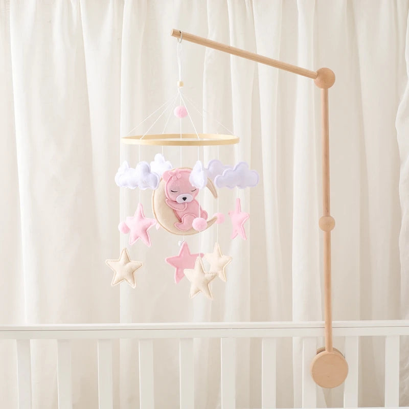 Baby Crib Mobile Rattle Toy 0-12Months Infant Soft Felt Teddy Velvet Pink Bear Bed Bell Hanging Toy Holder Bracket Crib Girl Toy