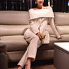 TWOTWINSTYLE Slash Neck Chic Blazers For Women Off Shoulder Long Sleeve Patchwork Single Button Solid Coat Female Clothes 2022