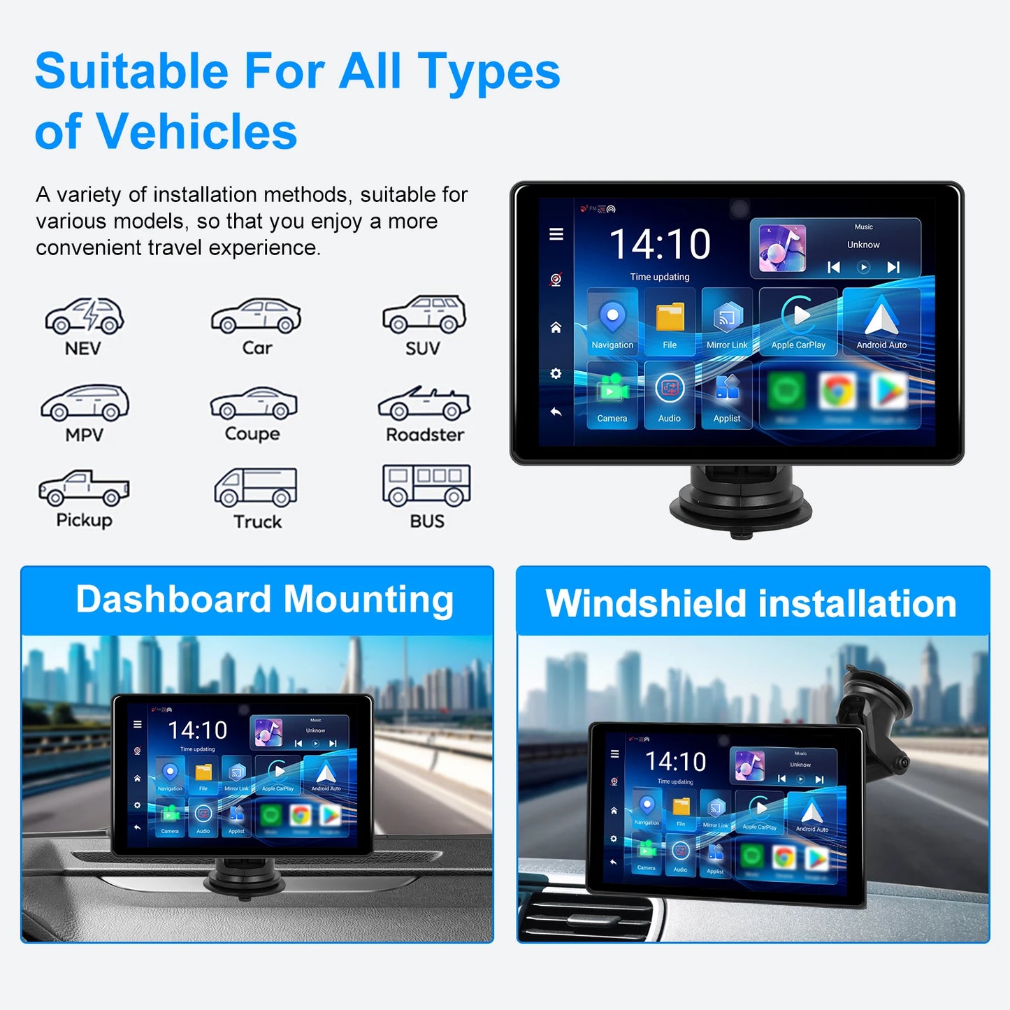 Podofo Universal Car Screen 8-Inch Multimedia WIFI Video Player Wireless Carplay Screen for Apple or Android 4+64GB Navigation