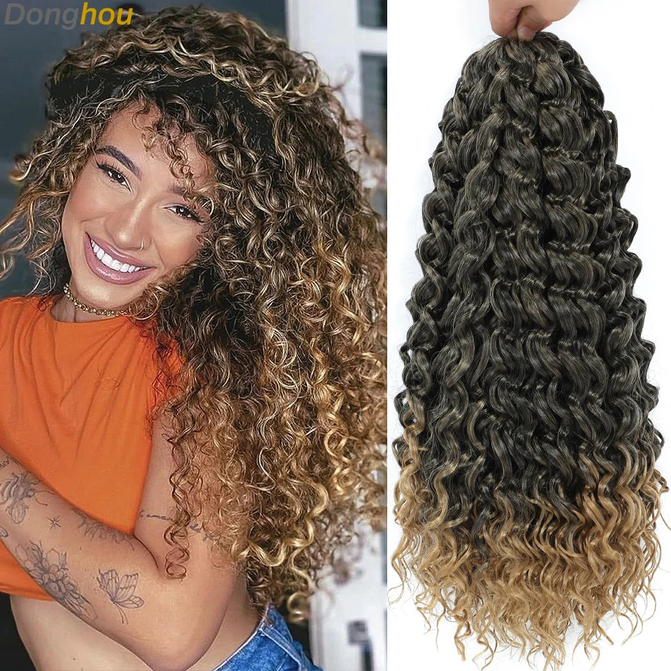 Beach Curl Crochet Hair Gogo Curl Crochet Hair 18 Inch Ombre Brown Blonde Bug Ginger T30 Synthetic Deep Wave Twist Crochet Braid