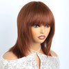Lekker 12" Short Brown Wolf Cut Straight Bob Human Hair Wigs With Bangs For Women Brazilian Remy Hair Ready to Wear Glueless Wig