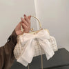 Glittering Chain Plaid Pattern Evening Bag For Women Bow Decor Shoulder Bag, Fashionable Elegant Clutch, Women‘s Crossbody Bag