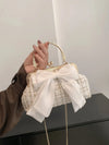 Glittering Chain Plaid Pattern Evening Bag For Women Bow Decor Shoulder Bag, Fashionable Elegant Clutch, Women‘s Crossbody Bag