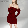 TWOTWINSTYLE Solid Patchwork Appliques Sexy Mini Dresses For Women Strapless Long Sleeve Slimming Evening Party Dresses Female