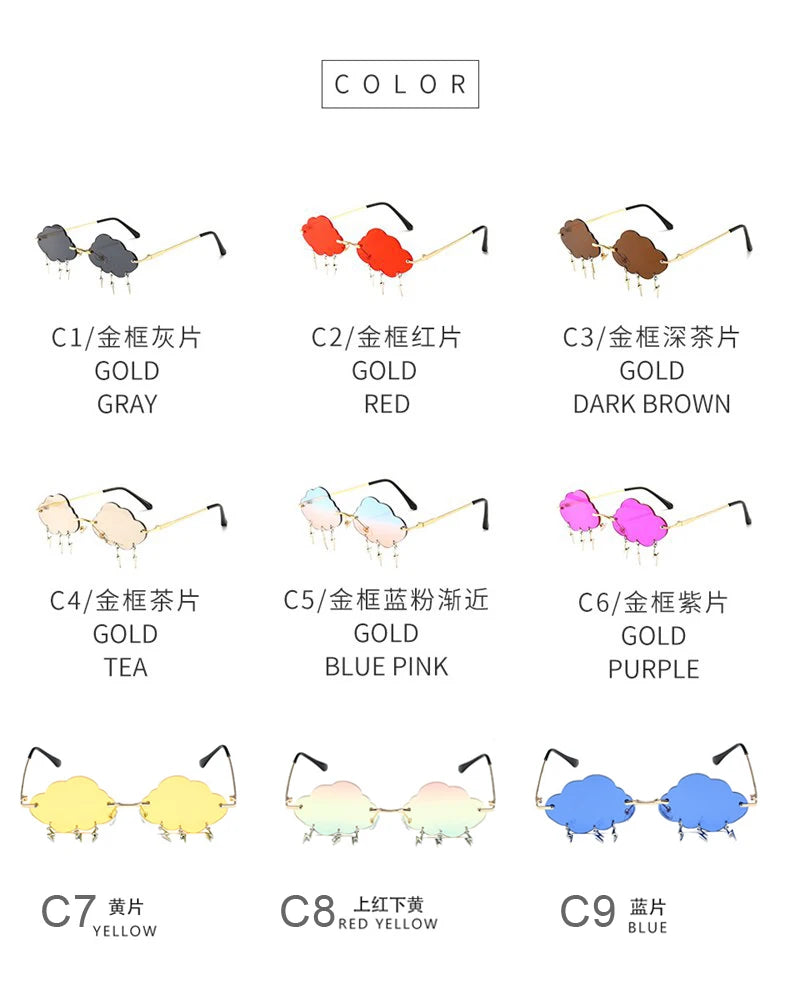 Fashion Rimless Cloud Shaped Sunglasses with Lightning Pendant Y2K Women's Luxury Sun Glasses Shades UV400 Brand Designer SG28