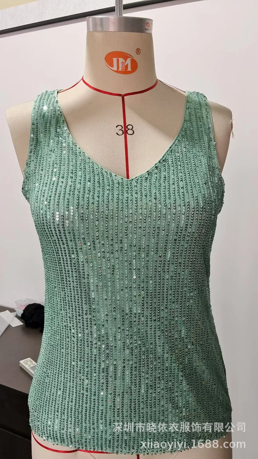 Women's Summer New Item Solid Color Fashion Sequin Light Mature Sexy V-neck Sleeveless Camisole Vest Pullover Top