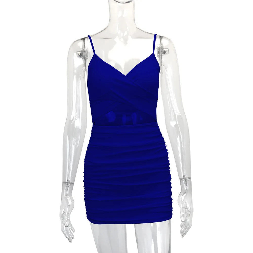 Women Sexy Cutout Bodycon Dress Euro Style Cross Back Straps Hollow Out Nightclub Party Evening Outfit Slim Fit Stretchy Dress
