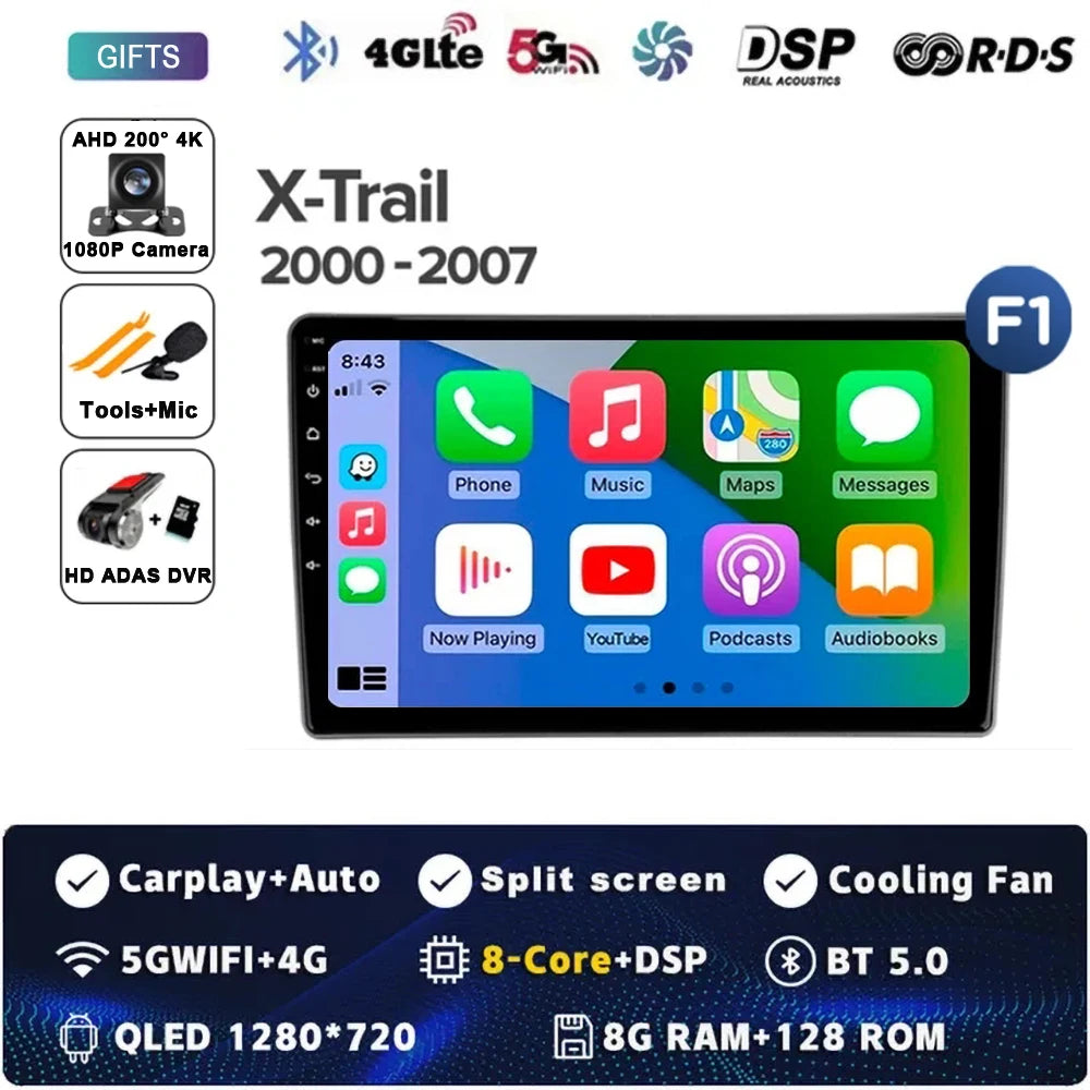 Android 14 Carplay Auto For Nissan X-Trail X Trail X - Trail 1 T30 2000 - 2007 Car Radio Multimedia Video Player Navigation GPS