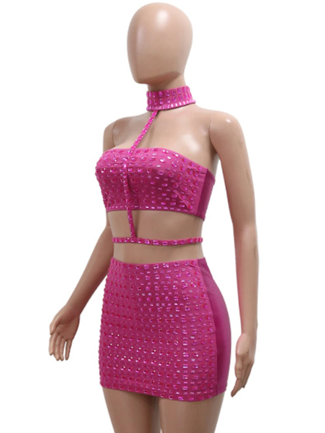 Sexy halter rhinestone mini summer dress women elegant bodycon night club party dresses woman short evening dresses vestidos HL