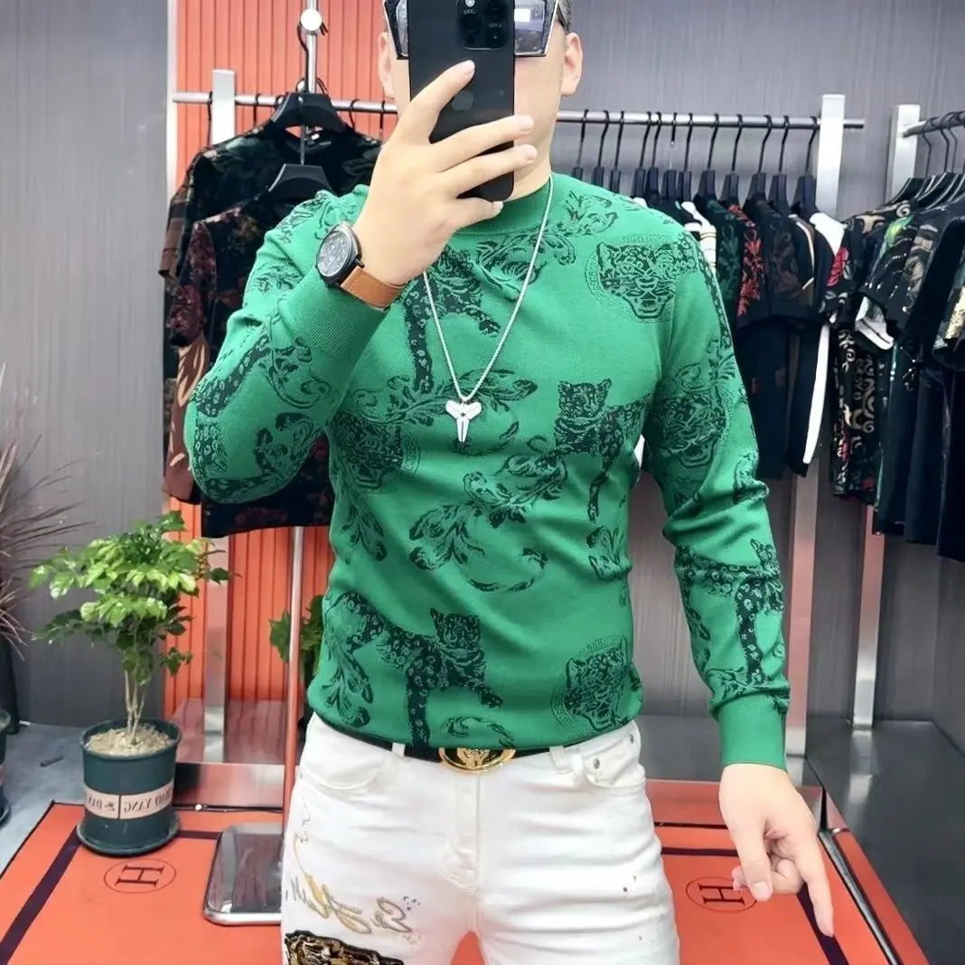 Men's T-shirt with Fashionable Personality Handsome and Versatile Trend Long Sleeved Men's Base Shirt Thick Style