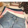 ITOOLIN Women Vintage Tassels Denim Shorts Button Loose High Waist A-line Jean Shorts Casual Women Office Trousers Streetwear