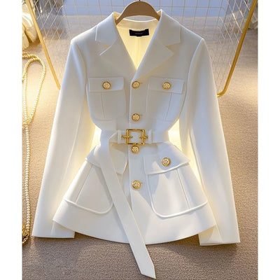 Women's Blazer Coat New 2025 Autumn Long Sleeve Casual Single Breasted Elegant Office Waist Ladies Suit Jacket lady Outerwear