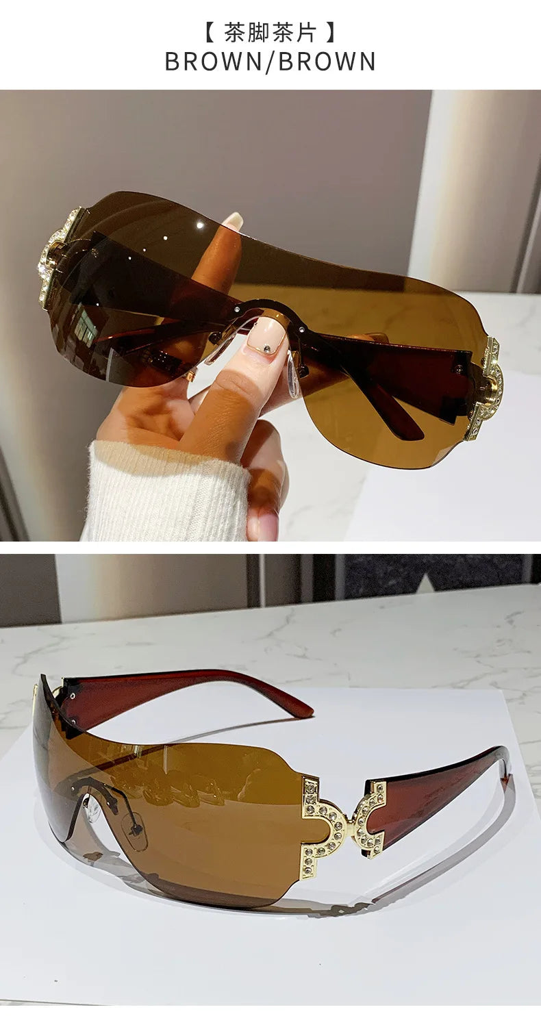 New Women Fashion Y2k Sunglasses Women's Vintage Integrated Surround Sun Glasses Lady UV Protective Eyewear UV400 Oculos De Sol