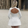 BKQU Elegant Solid Backless Mini Dress Women High Waist Fashion Long Sleeve Slim A-line Dresses 2024 Autumn Party Evening Dress