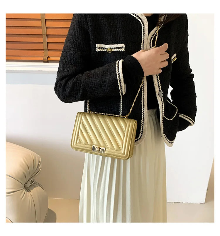 Fashionable Mini Quilted Embossed Chain Shoulder Bag Simple And Versatile Diagonal Crossbody Bag For Women Square Handbag