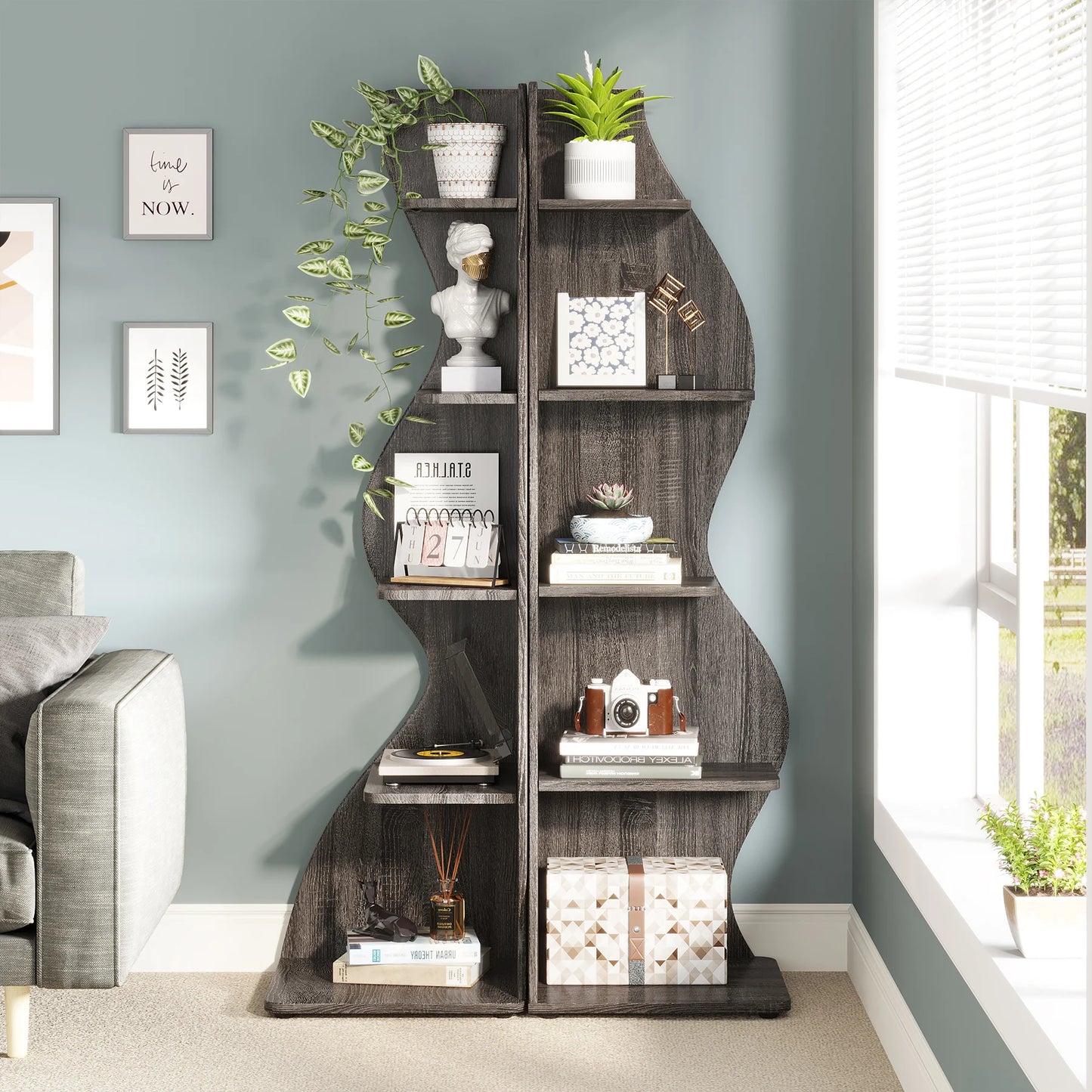 Tribesigns Corner Shelf, Modern 5-Tier Wall Corner Bookshelf, Stylish Corner Small Bookcase Storage Rack Plant Stand