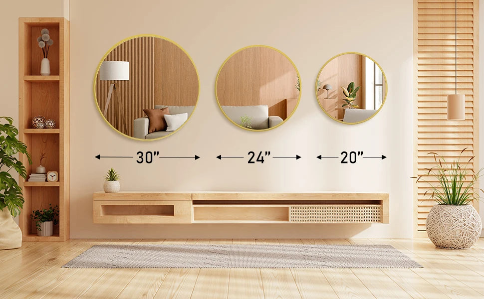JHK Large Gold Round Vanity Framed Mirror for Wall Matte Metal Framed 30 Inch Modern Mirror Tempered Glass Bedroom Living Room