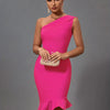 Mermaid Midi Bandage Dress Women Black Bodycon Dress Evening Party Elegant Sexy One Shoulder Birthday Club Outfit 2023 Summer