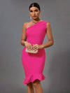 Mermaid Midi Bandage Dress Women Black Bodycon Dress Evening Party Elegant Sexy One Shoulder Birthday Club Outfit 2023 Summer