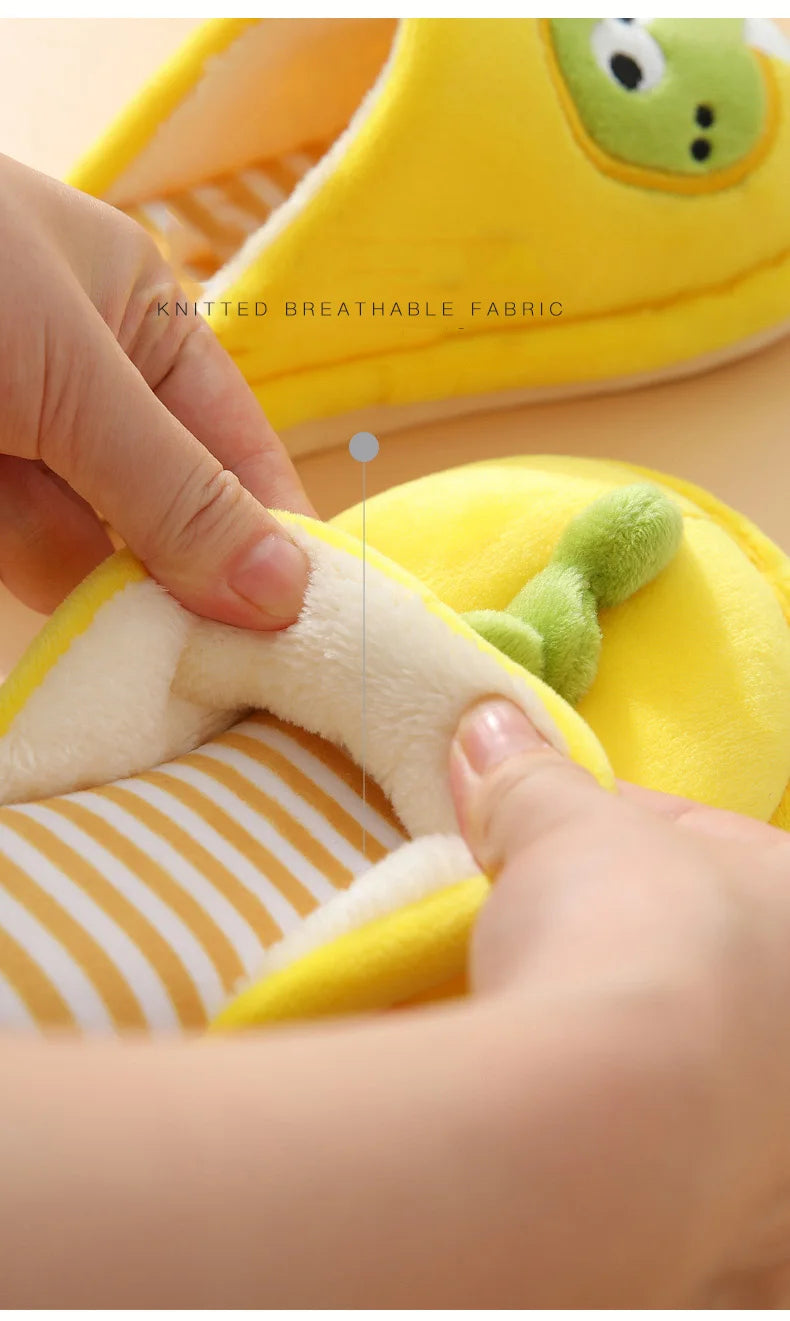 Children Cartoon Dino Fur Slipper Soft Autumn Winter Warm Princess Baby Boys Girl Indoor Home Bedroom Cotton Fleece Fur Shoes