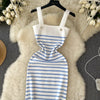 Striple 2024 Sexy Summer Knit Strap Dress Women Tank Elatic Waist Bodycon Sundress Female Beach  Backless Midi Dress