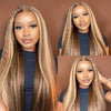 Highlight P4/27 Kinky Straight 24Inch Brown Blonde Color 13x6 Brazilian Transparent Lace Front Human Hair Pre Plucked Wig
