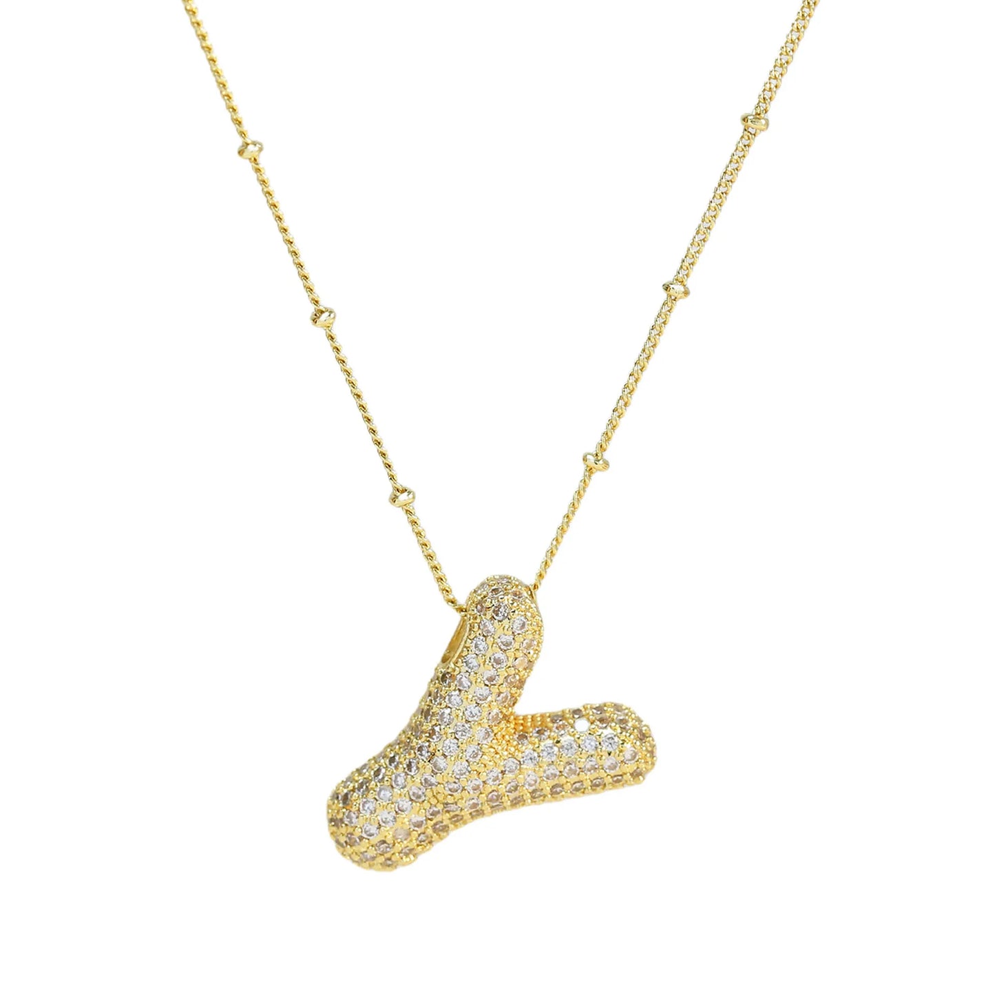 Cubic Zirconia Gold Plated  Bubble Alphabet Letter Necklace Monogram Necklace Balloon Initial Necklace Gifts for Women Girls