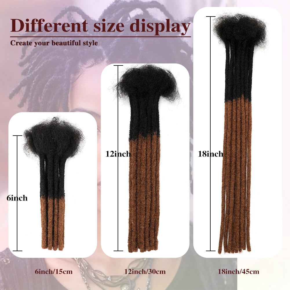 0.6cm Thickness 6-24 Inches 10 Stands Pacs Dreadlocks Human Hair Extensions for Women Ombre Brown Loc Extension can be Dyed