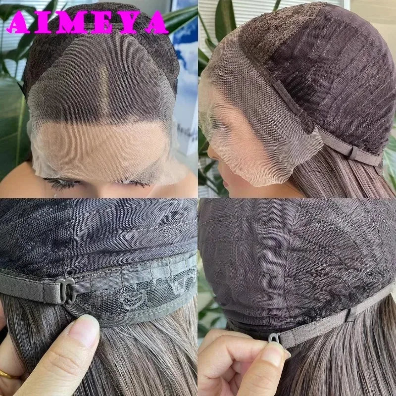 AIMEYA Dark Purple Wig Long Silky Straight Synthetic Lace Front Wig Natural Hairline Daily Wear Cosplay Purple Lace Front Wig