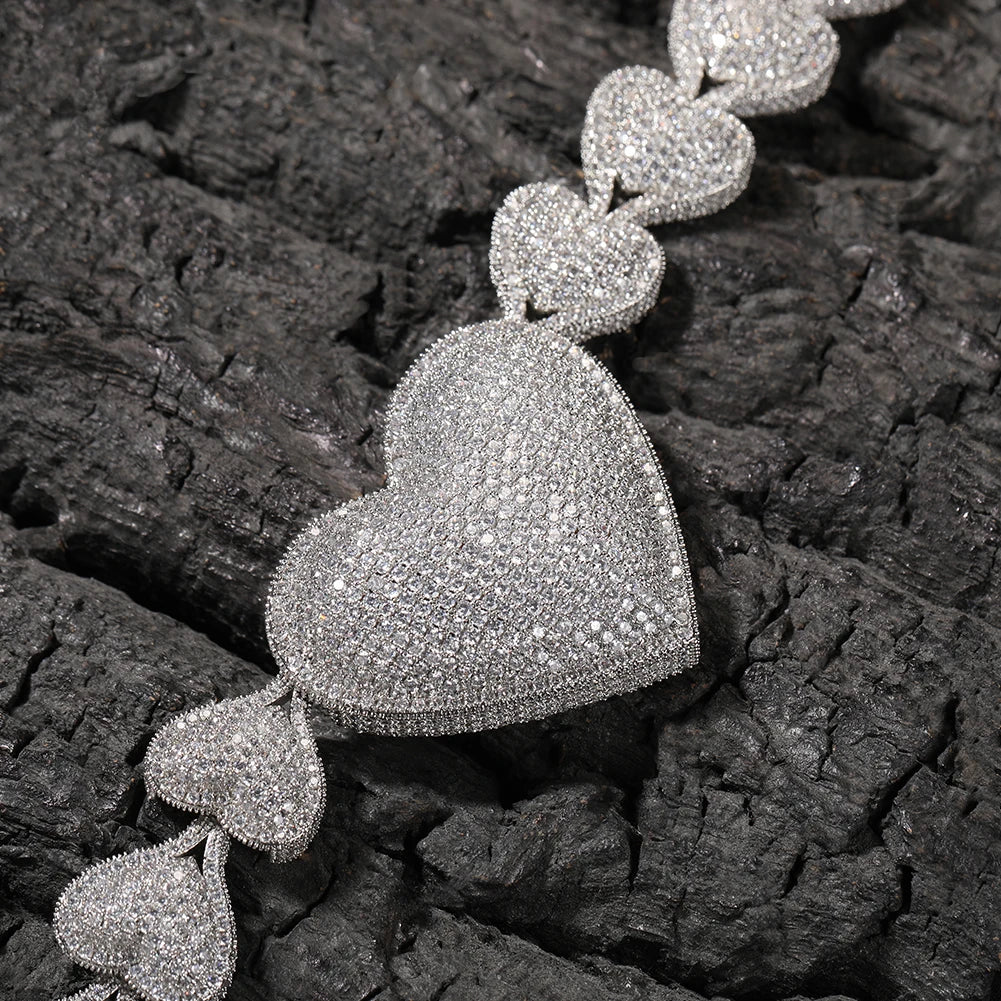 THE BLING KING Iced Out Big Heart Chain Collar Y2K 17mm Choker For Women Girl Micro Paved 5A Cubic Zircon Lovely Wedding Jewelry