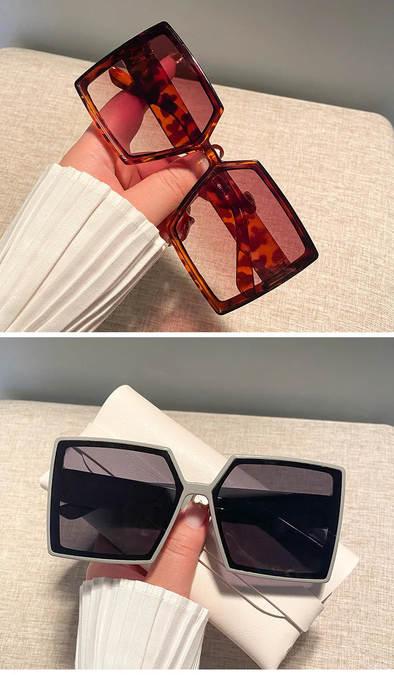 New Vintage Large Frame Sunglasses Women's Brand Designer Square Sun Glasses Women Travel Fashion Eyewear UV400 Gafas De Sol