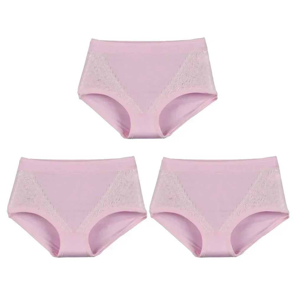 3pcs/pack 2024 Women High Waist Panties Female Briefs Modal Lace Plus Size Underpants Mother Middle Aged Oversize Underwear