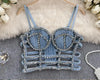 Streetwear Diamonds Denim Vest Female Bra Sleeveless Backless Sexy Summer Tank Tops For Women Camisole y2k Crop Top 2025