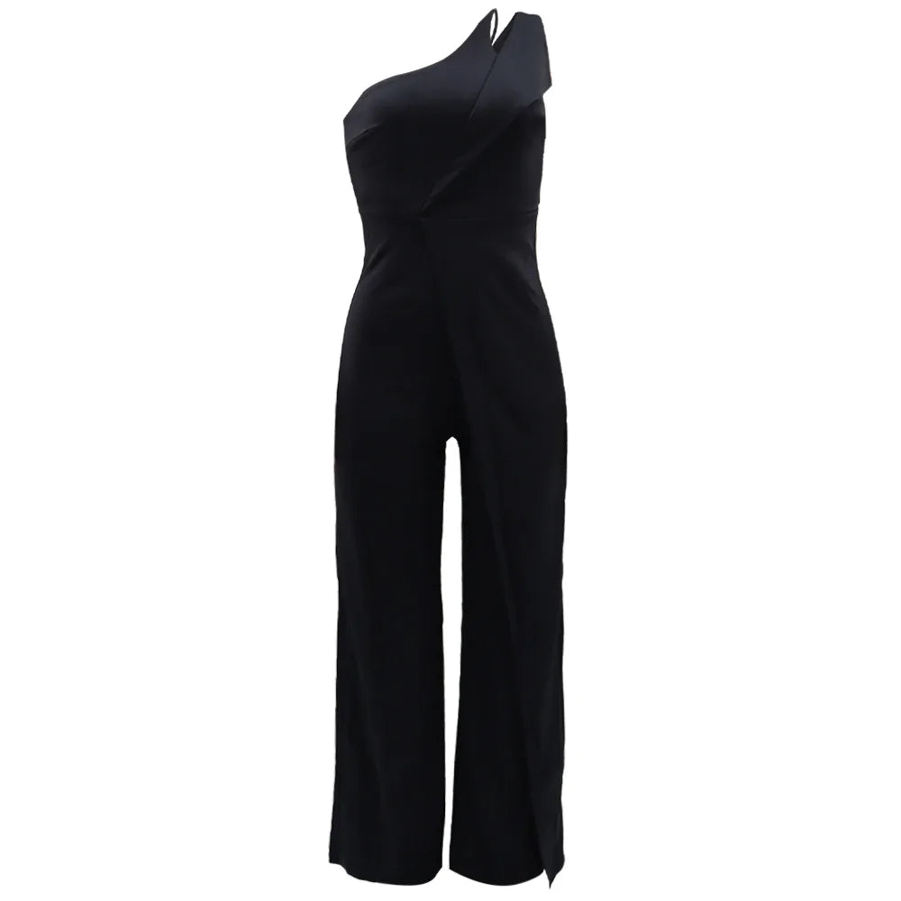 Summer New Vintage Chic Women's Fashion Sexy Sleeveless Single Shoulder Sling High Waist Commuter High Waist Straight Jumpsuit