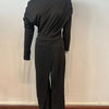 New Flat Elegant Office Women's Loose Ruffle Cold Shoulder Split Wide Leg jumpsuit Single Shoulder Formal Elegant Party jumpsuit