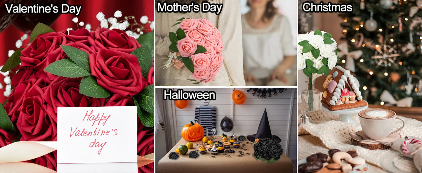 50-200PCS Artificial Roses Flowers Foam Flowers with Stems Fake Roses for DIY Wedding Bouquets Centerpieces Valentine's Day
