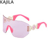 Oversized Shield Rimless Punk Sunglasses Women 2024 Luxury Brand Fashion Winged Sun Glasses For Ladies Shades Eyewear UV400